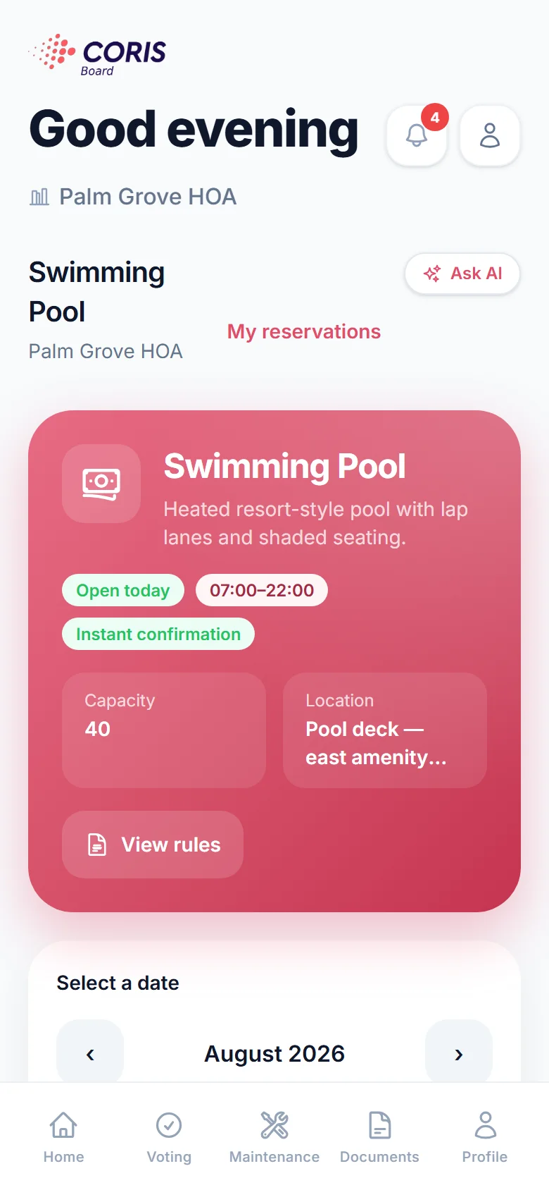 Amenity reservation